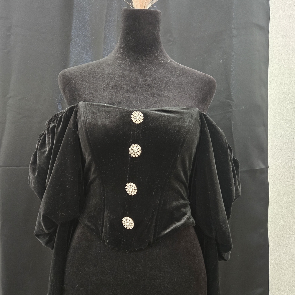 DO+BE Black Off-Shoulder Blouse with Embellished Buttons